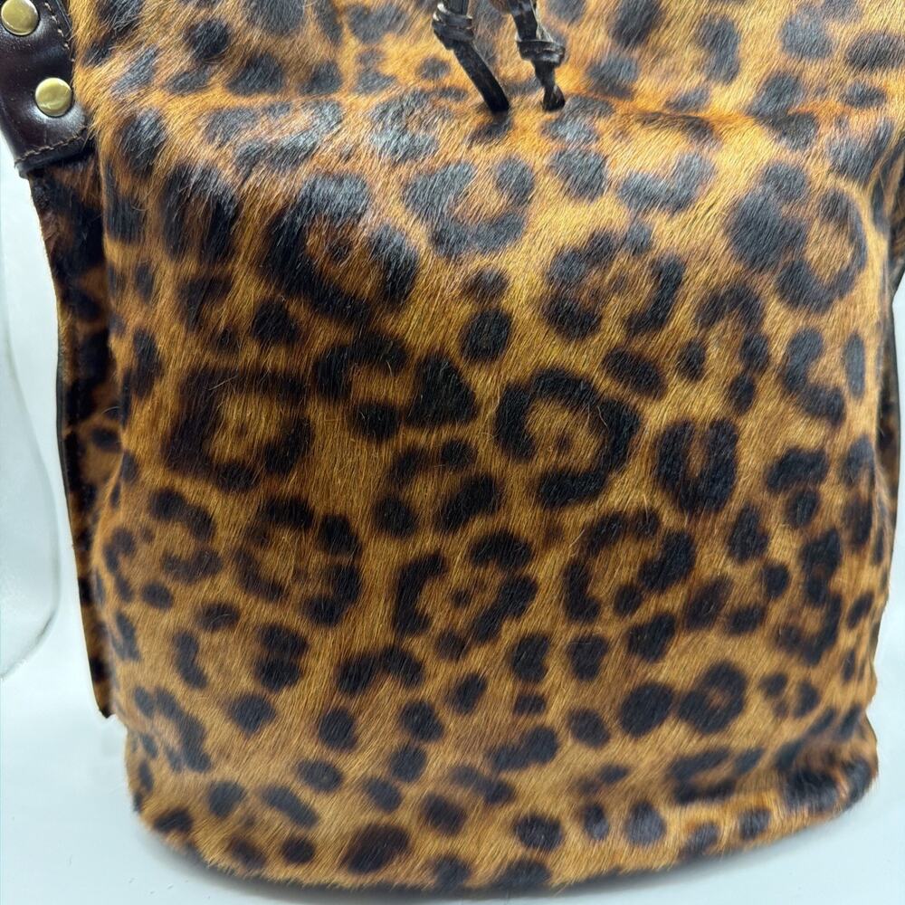 BNWOT Patricia Nash Torresina Tobacco Brown Leopard Calf Hair Bucket Tote Bag - Picture 4 of 16